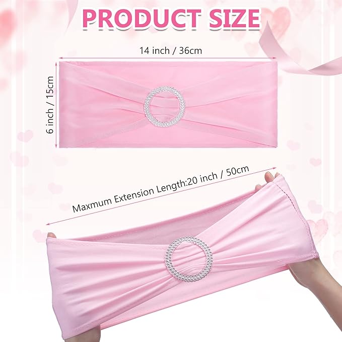 CHENGU 150 Pieces Spandex Stretch Chair Sashes Bows Elastic Chair Cover Bands Ties with Buckle Slider for Wedding Party Reception Events Universal Ceremony Banquet Decorations (Pink)