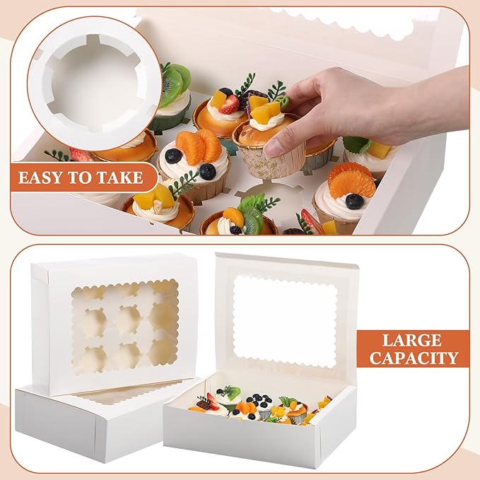 36 Pack Cupcake Boxes Hold 12 Standard Cupcakes Disposable Cupcake Containers with Window and Insert Cupcake Carrier with Thanks Card and Jute Rope to Muffins Cupcakes Cookies Gift Wrapping