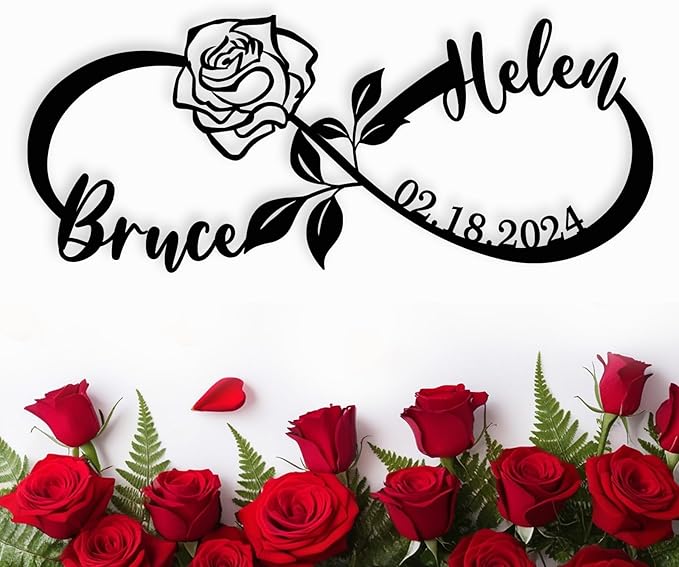 Custom Infinity Sign, Personalized Couples Name Sign, Infinity Metal Name Sign, Personalized Wedding Gifts, Love Name Sign, Infinity Wall Decor with Flower, Anniversary Housewarming Gift