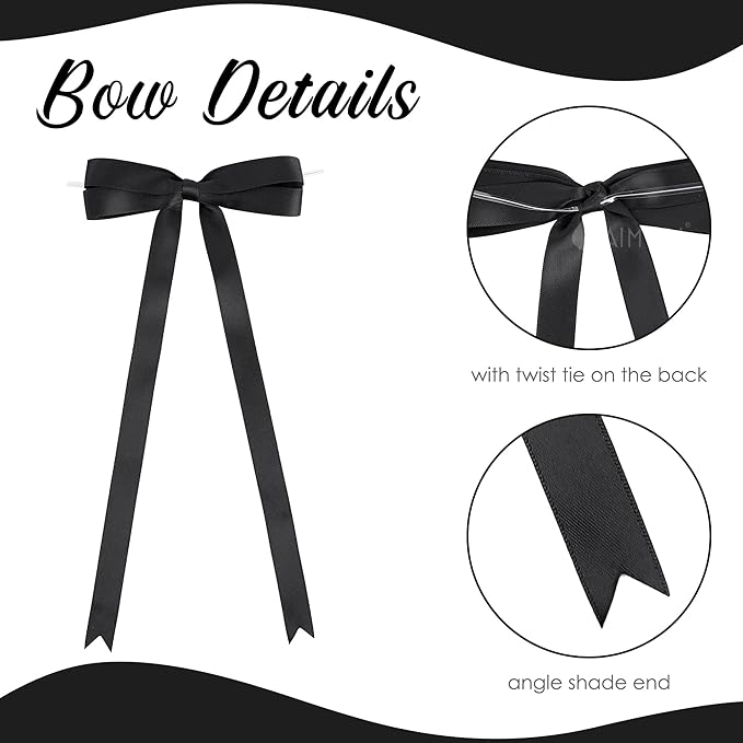 AIMUDI Black Bow 5 × 10" Satin Bow for Gift Wrapping Twist Tie Bows Premade Ribbon Bows for Bouquets Invitations Baskets Crafts Wreaths Wedding Birthday Baby Shower Party Decorations, 36 PCs