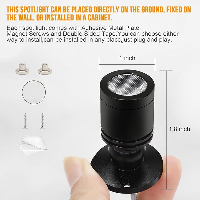 Taysing LED Spot Light Indoor Little Mini Spotlight Accent Lights for Display, Paintings, Pictures, Plants, Jewelry, Shelves, Cabinets, Posters, Showcase(Cold White-2 Pack Push Switch)