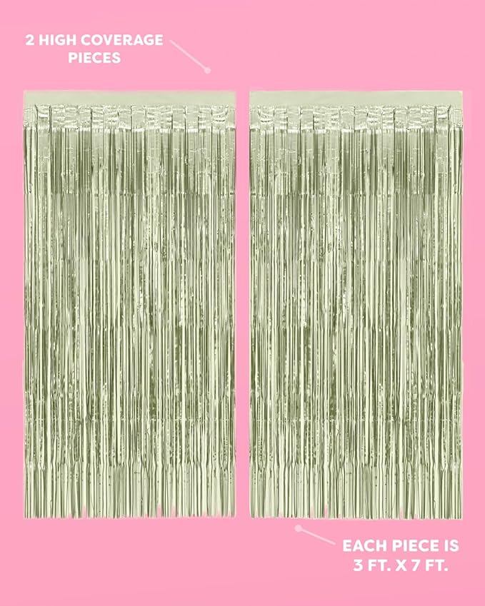 xo, Fetti Party Decorations Sage Green Foil Curtain - Set of 2 | Bachelorette Party Supplies, Cute Birthday Queen Photo Booth, Bach Martini Decor, Bridal Shower Backdrop