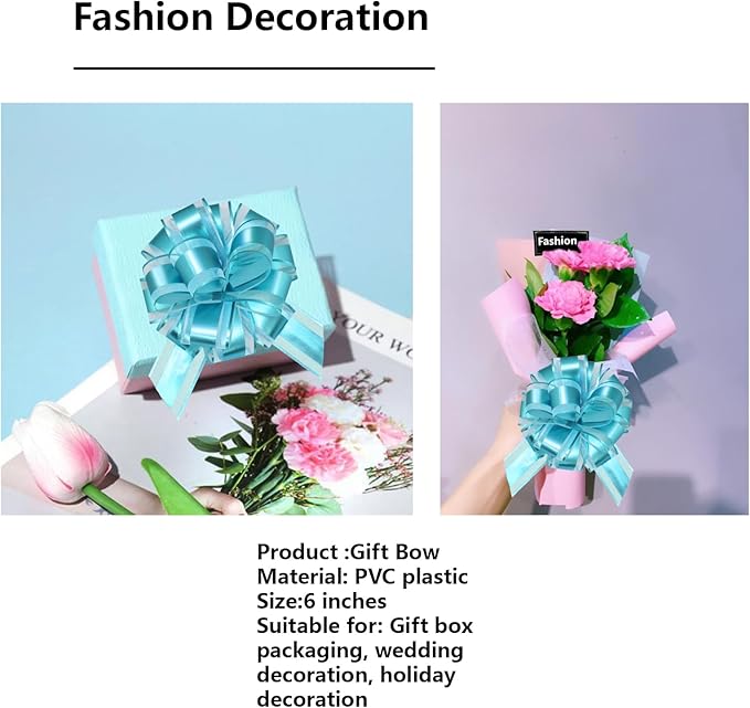 7 Pieces Large Pull Bows, 6 inche, Big Bow for Gift Wrapping, Christmas Party Birthday Gift, Wedding Baskets,Valentine's Day Gift Decorations, Flower Decoration (Light Blue)