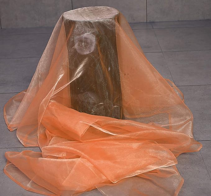 VDS Peach Organza Fabric, 5 Yards Continuous, 45” Wide, Wedding Party Decoration Iridescent Crystal Sheer Shiny Organza Tulle Bridal Dress DIY Crafts Costume Sewing Backdrop Arch Cloth