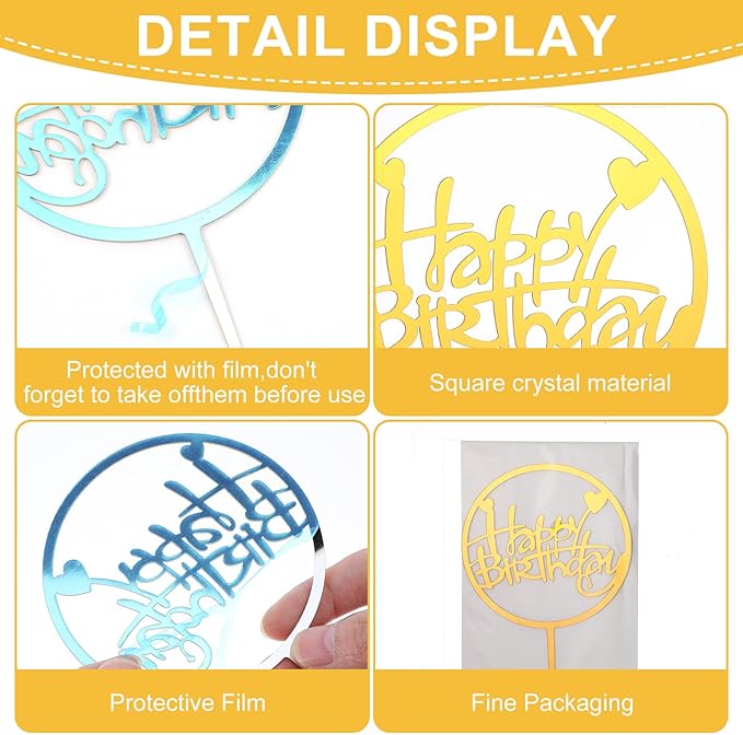 100 Pcs Gold Happy Birthday Cake Toppers Gold Acrylic Cake Topper Glitter Birthday Cake Decorations Double Sided Cake Topper for Children Supplies Accessories Decorations Figurines Ornaments