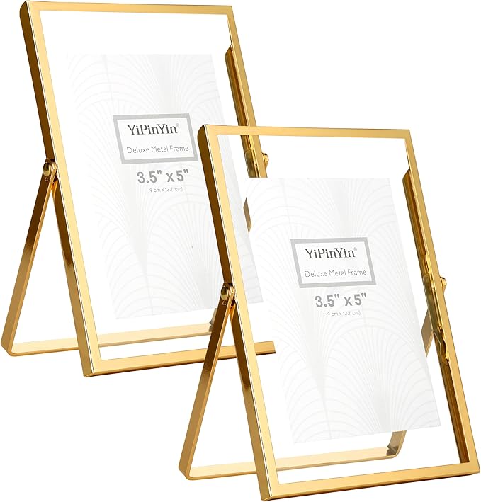 Gold 8x10'' Floating Frame Set of 2,For Photo Sizes (4x 6'',5x7,7x9''), Metal Frames for Tabletop/Shelf Display,Classy Gift Choice for Wedding,Birthady,Home or Office Decor