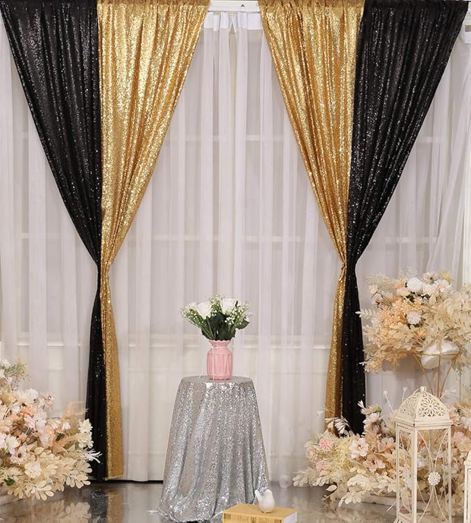 Poise3EHome Gold Sequin Backdrop Curtain, 2 PCS 5FT x 10FT Glitter Panels for Birthday Party Baby Shower Wedding Christmas Thanksgiving Holiday Festival Decor