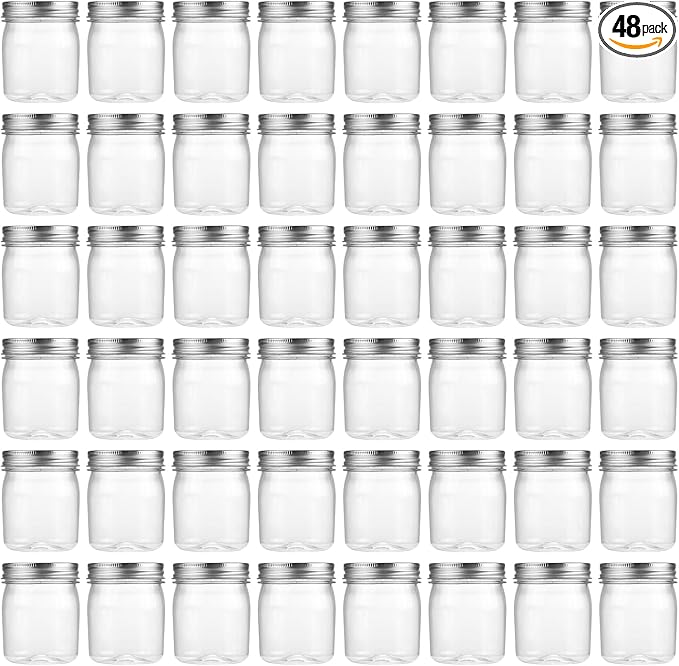 novelinks 8 oz Clear Plastic Jars with Screw-On Lids - BPA-Free Refillable Storage Containers for Slime, Spices, Crafts, Kitchen & Home Organization (48 Pack,Silver)