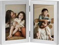 decorUhome Double 4x6 Picture Frame Vertical, Engineered Wood Bifold Photo Frame with Plexiglass for Tabletop Display, 4x6, Silver