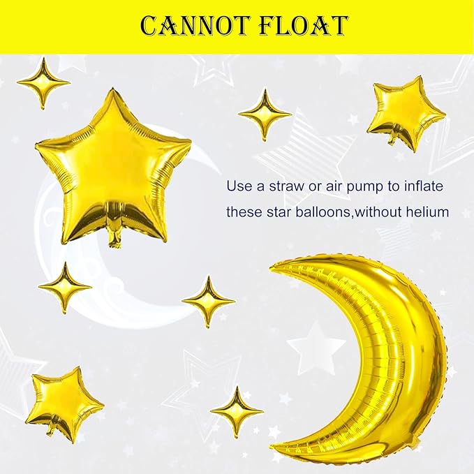 50pcs Moon and Star Balloons Gold，36"Moon Foil Balloons 18"10" Star Foil Balloons Four Pointed Star Balloon Mylar Balloon for Baby Shower Christmas Anniversary Wedding Birthday Party