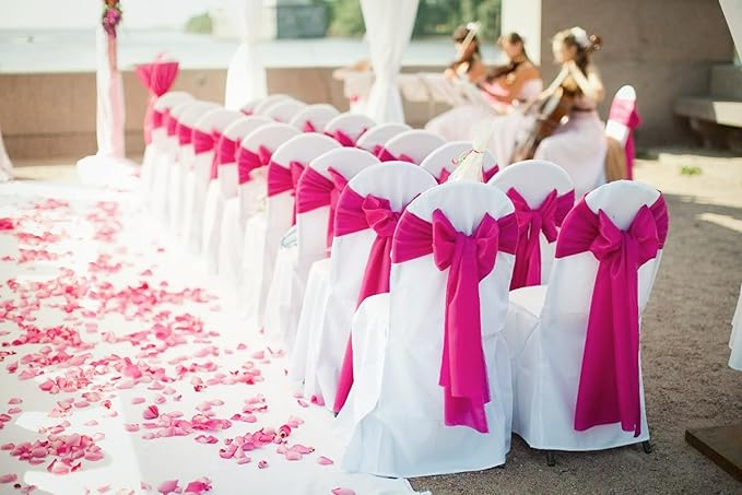 100 PCS Satin Chair Sashes Decorative Bow Chair Sashes Ties Back Ribbon Bows Chairs Cover Band for Wedding Party Ceremony Reception Event Banquet Hotel Birthday Home Kitchen Decor(7 x108inch,Hot Pink)