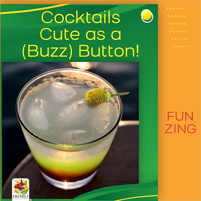 Buzz Buttons Edible Flowers for Cocktails & Desserts - 20 USA Grown Flowers for Drink Garnish - Freeze-dried Spilanthes/Szechuan Button/Acmella Oleracea Flowers (0.2 oz)
