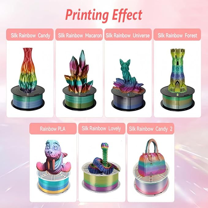Kingroon 4KG Silk PLA Filament Bundle Rainbow PLA 1.75MM 3D Printing Filament Color Changing Filament Dimensional Accuracy ±0.02mm,Fit Most 3D Printer