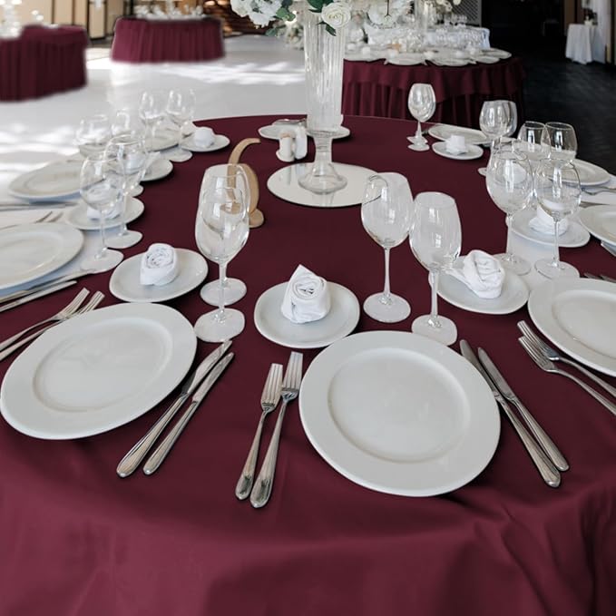 Fitable 6 Pack Burgundy Round Table Clothes - 90 Inches in Diameter - Stain Resistant and Washable Tablecloths, Polyester Fabric Table Covers for Wedding, Party, Banquet, Gathering