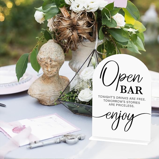 Acrylic Wedding Sign Wedding Signs for Ceremony Open Bar Sign for Wedding Modern Calligraphy Arch Acrylic Table Top Sign for Wedding Reception and Event Party Table(white）