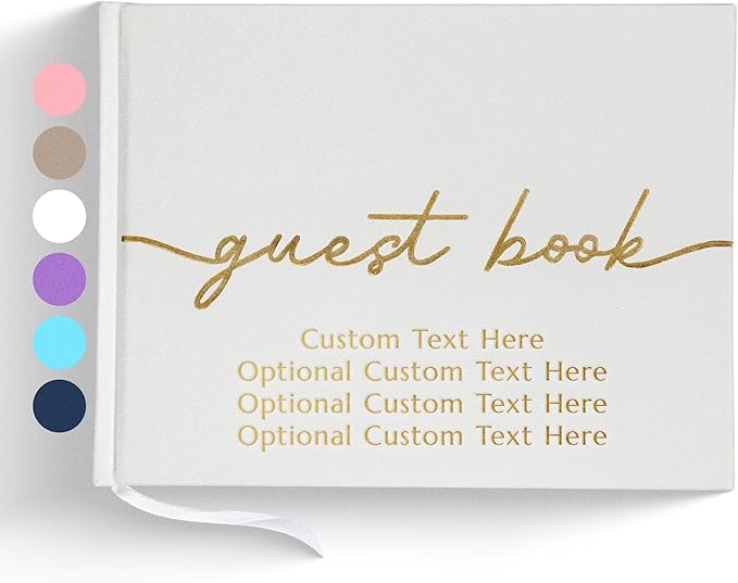 Promot Personalized Guestbook for Party (White) - 110 Lined Pages in Wood-Free Vegan Leather Hard Cover - Wedding Guest Book Sign in and Photos, Baby Shower, Birthday or Graduation