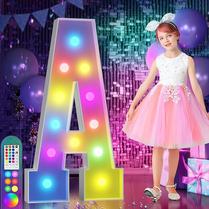 imprsv 4FT Colorful Marquee Light Up Letters A, 18 Colors Light Up Letters Alphabet Sign with Remote, Marry Me Light Up Sign, Large Letters for Birthday Engagement Anniversary Wedding Party Decor