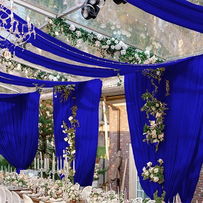 FUHSY Wedding Ceiling Drapes Blue Ceiling Drapes for Weddings 5FTx30FT 2 Panels Sheer Fabric for Draping Chiffon Drape Curtains Arch Draping Fabric for Wedding Drapery for Party Stage Swag Decorations