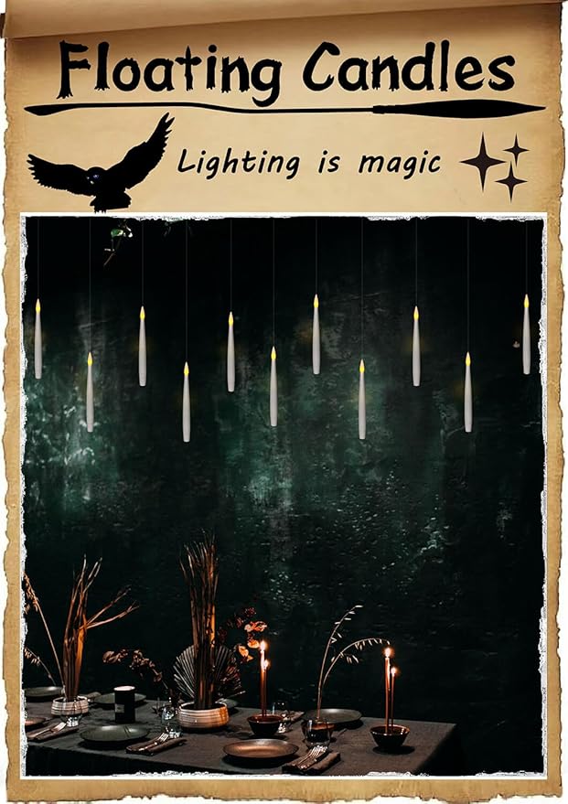 Leejec 20pcs Flameless Taper Floating Candles with Magic Wand Remote, Flickering Warm Light, Battery Operated 6.1" LED Electric Window Candle, Decor for Christmas, Wedding, Halloween, Birthday Party