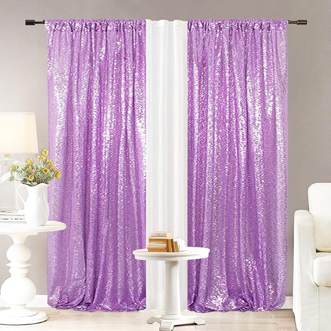 Eternal Beauty 2 PCS Sequin Backdrop Curtain, Sequin Wedding Backdrop for Christmas Party, Birthday (Lavender 2FTx8FT)