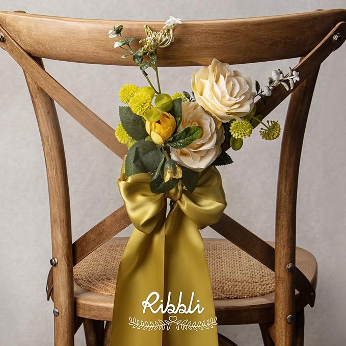 Ribbli Gold Satin Ribbon 4 Inch Wide Gold Ribbon for Wedding Chair Sash Grand Opening Ceremony Big Bows Gift Wrapping Floral Crafts Cake Decor-Double Faced Satin Continuous 10 Yards