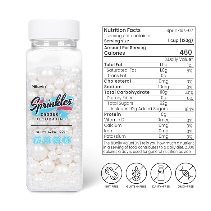Edible Pearls for Cake Decorating, White Sprinkles, White Pearl Sprinkles for Cookies, Macaron, Cake, and Chocolate, Perfect for Weddings, Holidays, and Easter.120g(4.23oz)