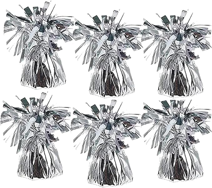Metallic Balloon Weights, Birthday Party Favors, Novelty and Gag Gifts, 5.5" Inches, 6-Pack (Silver)