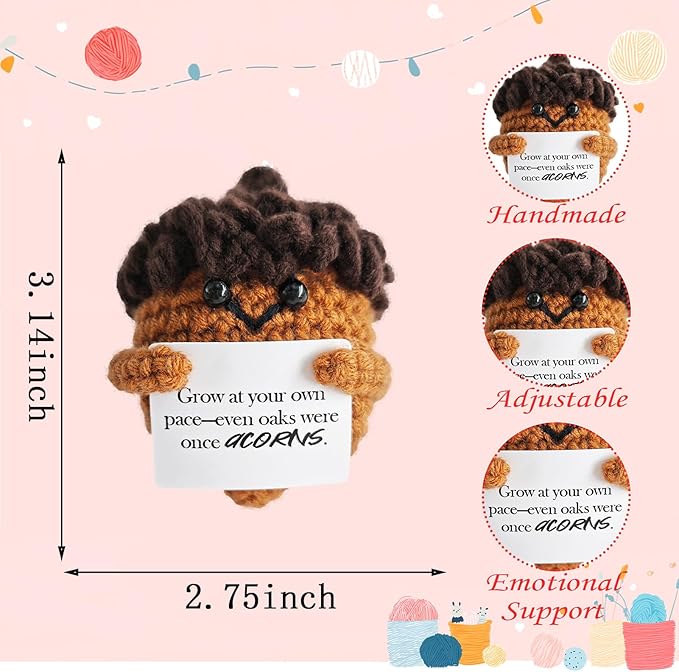 Emotional Support Crochet,Cute Acorn Crochets Pattern,Handmade Crochet Acorn Birthday Gift for Friend,Besties,Brother,Customized Graduation Gift,School Start Gifts