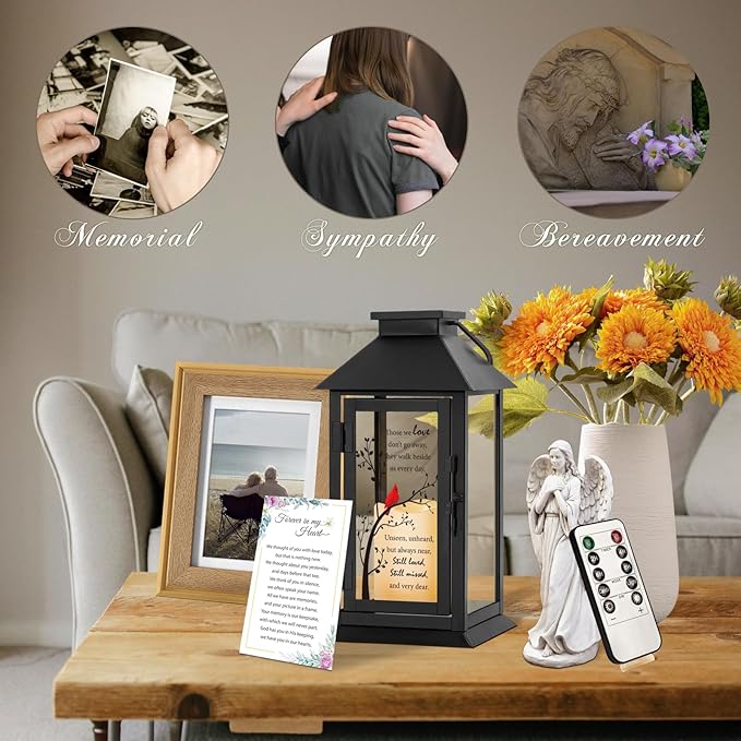 Memorial Lantern Bereavement Gifts in Memory of Loved One Memorial Gifts for Loss of Mother Loss of Father Remembrance Sympathy Gifts for Loss of Loved One with LED Candle and Remote