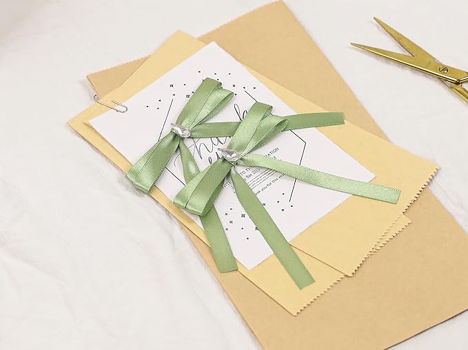 Sage Green Satin Ribbon 3/8 inch X Continuous 100 Yards, Single Face Polyester Ribbon Perfect for Gift Wrapping, Flower Bouquet, Wedding Decor, Crafts, Bow Making, Sewing and More