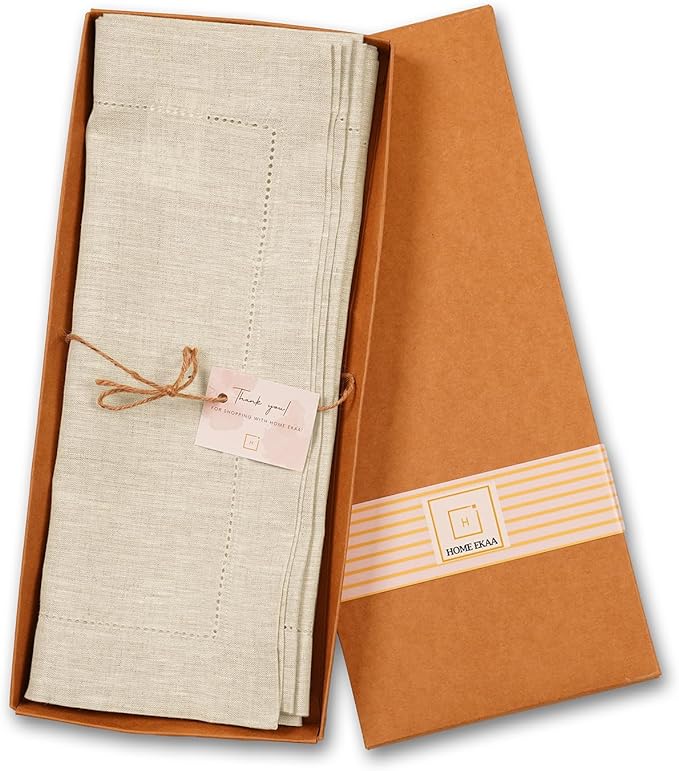 Linen Light Natural Table Runner 36 Inches - 100% Pure Linen Cloth Fabric Hemstitch Table Runner 14 x 36 Inch for Dining, Dresser, Thanksgiving, Fall Christmas - Lino