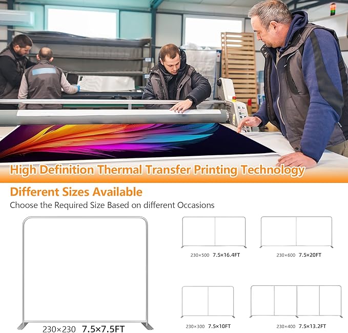Custom Stand Backdrop with Aluminum Stand, 7.5x16.4ft Commercial Tension Fabric Banner, Double-Sided Printing for Trade Show, Weddings, Party, Business
