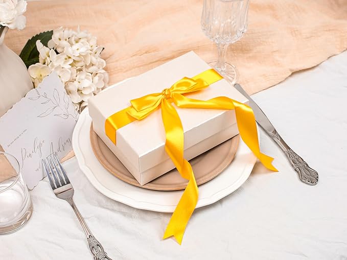 Yellow Satin Ribbon 1 inch X Continuous 25 Yards, Single Face Polyester Ribbon Perfect for Gift Wrapping, Flower Bouquet, Wedding Decor, Crafts, Bow Making, Sewing and More