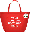 DISCOUNT PROMOS Custom Southern Style Grocery Tote Bags Set of 100 - Personalized Bulk Pack, Reusable Grocery & Shopping Bags - Great for Travel, Business Promotions, July 4th - Red - 20"X13"X8"