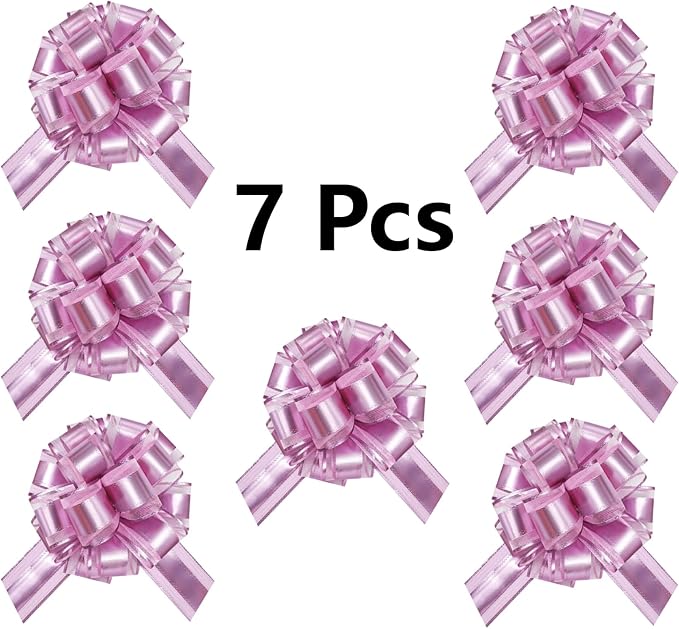 7 Pieces Large Pull Bows, 6 inche, Big Bow for Gift Wrapping, Christmas Party Birthday Gift, Wedding Baskets,Valentine's Day Gift Decorations, Flower Decoration (Pink)