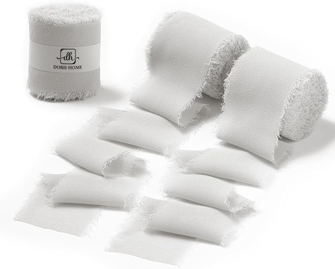DORIS HOME Light Grey Chiffon Ribbon for Flower Bouquet, 2" x21Yd Fabric Ribbon for Gift Wrapping, Handmade Frayed Ribbon for Wedding, Chiffon Silk Ribbon for Christmas Decorations