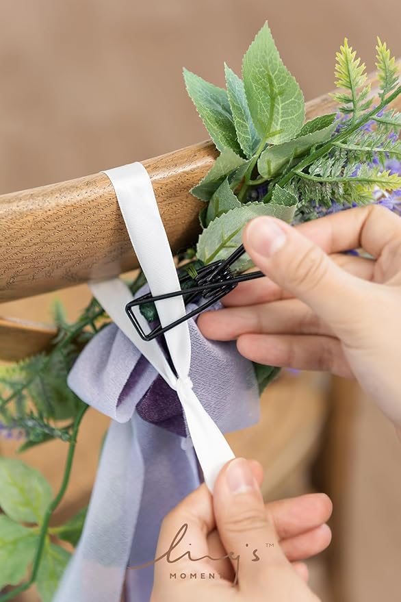 Ling's moment 8pcs Wedding Artificial Aisle Pew Flowers Chair Decorations Arrangements with Chiffon Ribbons Lavender Purple for Ceremony Chair Back Floral Decor Reception Church Party Outdoor