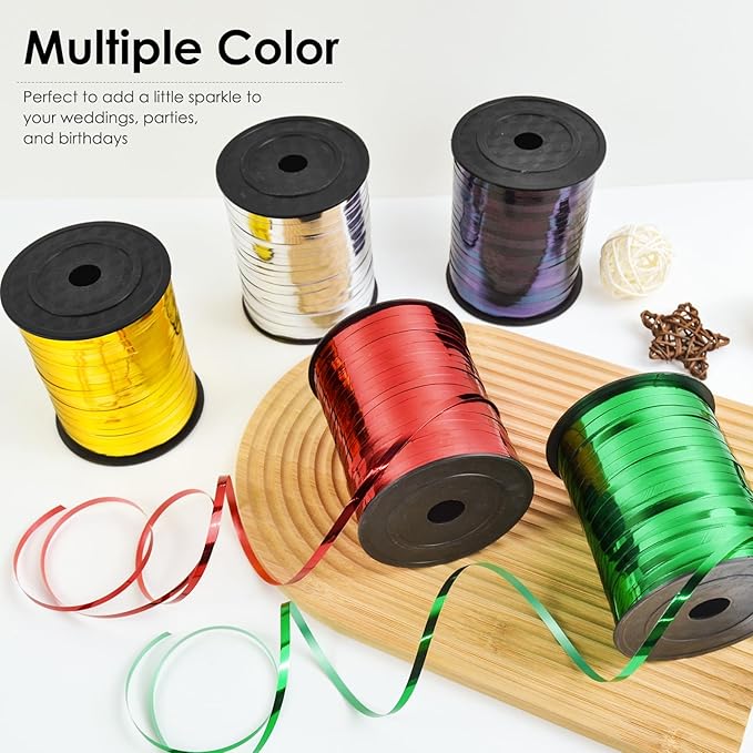Red Curling Ribbon, 500 Yard for Crafts, Shiny Metallic Iridescent Crimped for Gift Wrapping, Balloons String, Florist Flower (1 Roll)