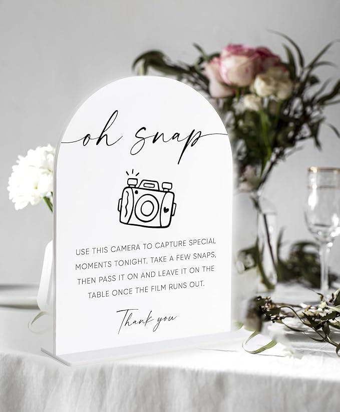 Disposable Cameras for Weddings Sign, White Arch Acrylic Sign, Wedding Reception Decorations, Bridal Shower Decor, Engagement Party Decor, Centerpiece Table Decorations Party for Bride and Groom-23