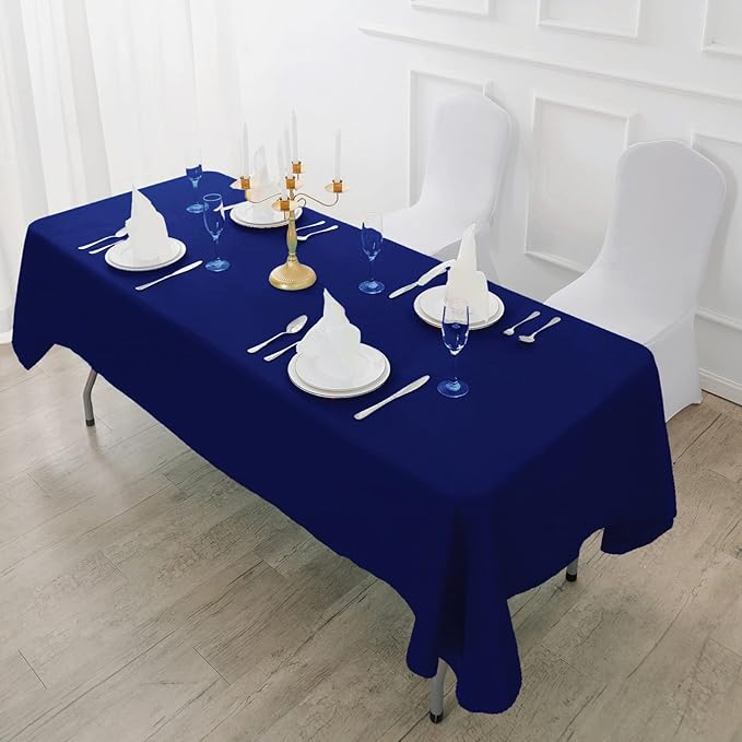 Fokitut 2 Pack Waterproof Rectangle Tablecloth, 90x156 Inch,Stain Resistant and Wrinkle Polyester Table Cloth, Fabric Table Cover for Kitchen Dining, Wedding, Party, Holiday Dinner-Royal Blue