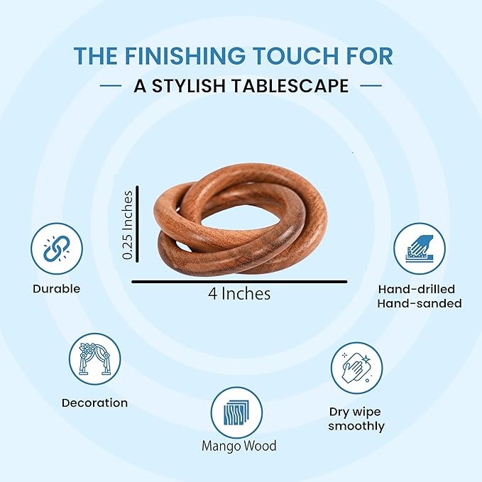 Three Ring Napkin Rings Set of 8, Decorative Handcuff Serviette Ring, Napkin Holders Bulk for Party Decoration, Dinning Table, Everyday, Family Gatherings Tabletop Décor (Brown) - CLEENTABLE