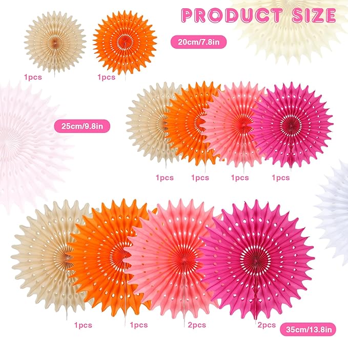 BestoFun 12PCS Paper Fans Peach and Hot Pink Party Decorations Tissue Paper Flowers Decorations for Girl Groovy Birthday Baby Shower Wedding Bachelorette Room Wall Hanging Décor
