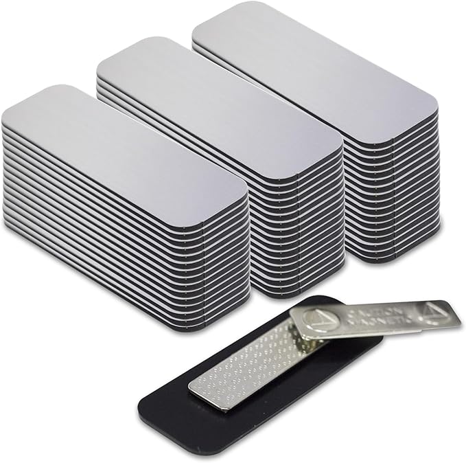Name Tag/Badge Blanks - 50 Pack - 1" X 3" (Brushed Silver) Round Corners, Magnetic Backing