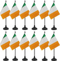 12 Pack Ireland Desk Flag Set, Irish Table Office Flag, Small Miniature Desktop Flag With Black Pole and Black Base, Classroom, Offices Meeting Desk Decoration (Ireland)