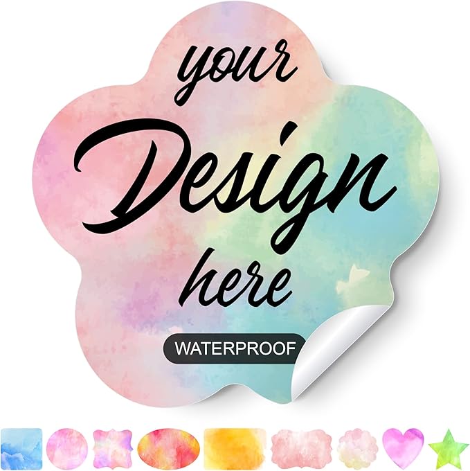Custom Stickers - Personalized Labels, Customized Stickers with Any Design Image Logo Text, 100 Labels (Flower, 5"x5", Watercolor, Vinyl, Floral, Rectangular, Outdoor, Matte, Waterproof)