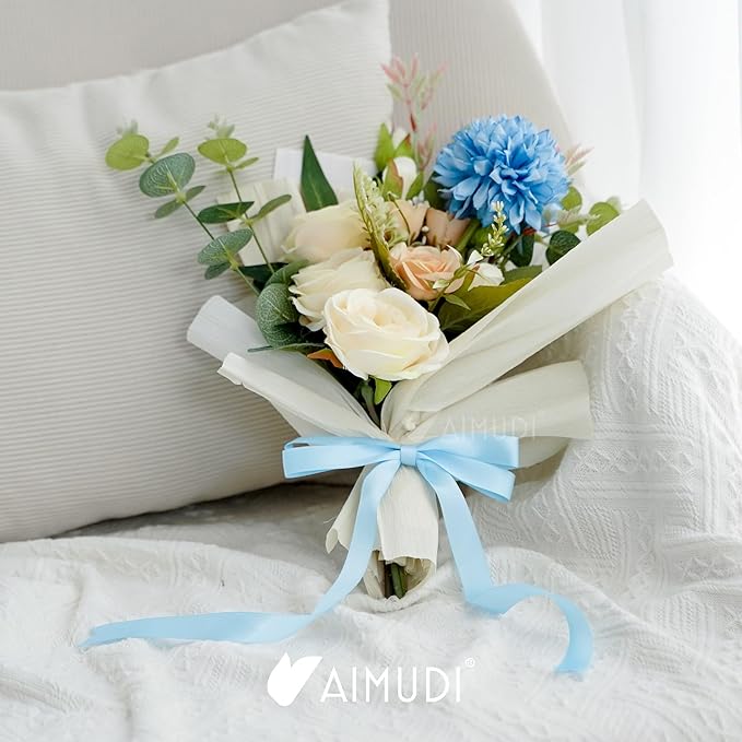 AIMUDI Baby Blue Bows 5 × 10" Satin Bows for Gift Wrapping Twist Tie Bows Premade Ribbon Bows for Bouquets Invitations Baskets Crafts Wreaths Wedding Birthday Baby Shower Party Decorations, 36 PCs