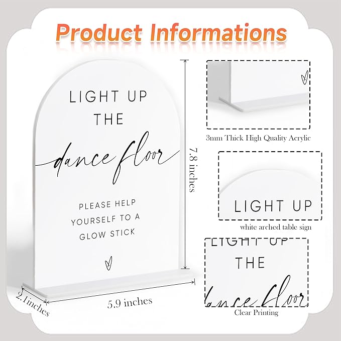 Let Love Glow Sign Wedding, White Arch Acrylic Sign, Wedding Dance Floor Props, Bridal Shower Decor, Engagement Party Decor, Centerpiece Table Decorations Party for Bride and Groom-15