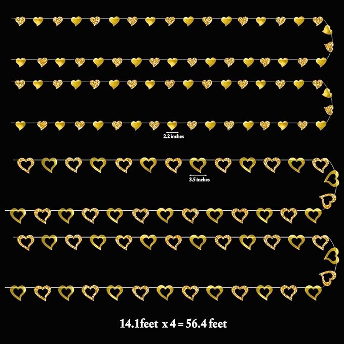 Cheerland Gold Heart Garland Romantic Decorations Paper Streamers Hanging for Mother’s Day Best Mom Tea Brunch Engagement Wedding Anniversary Bridal Shower Valentine Birthday Party Supplies 4pcs