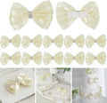 Ivory Satin Bows 4'' Premade Ivory Ribbon Bows, Gift Bows with Rhinestone, Wrapping Bows for Presents, Greeting Cards, Treat Bags, Wine Bottles, Valentines Bows for Gift Wrapping-12 Counts