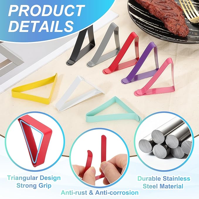 uxcell 4 Pack Tablecloth Clips, Stainless Steel Table Cloth Cover Clamps, 2.95" x 1.77" Windproof Holder Clips for Home Party Picnic Wedding Camping Dining Tables, Pink